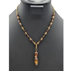 Gold Tone Cognac & Citrine Color 16.75" Necklace & Dangle Earring Jewelry Set